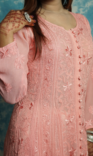 Georgette Long all over Chikankari Kalidar Kurti